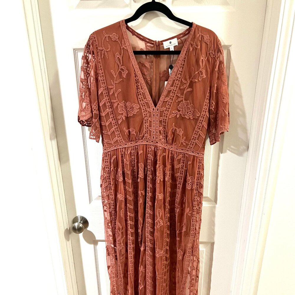 Socialite (Nordstrom) - Coral Lace Overlay Romper/Maxi Dress | NWT (Size XL)
